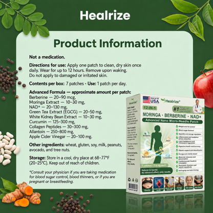 Official Store | Healrize® 2026 12-in-1 Slimming Patch with Moringa & Berberine × NAD+usa (Controls appetite, regulates blood sugar, prevents diabetes, and melts away sagging skin while you sleep)