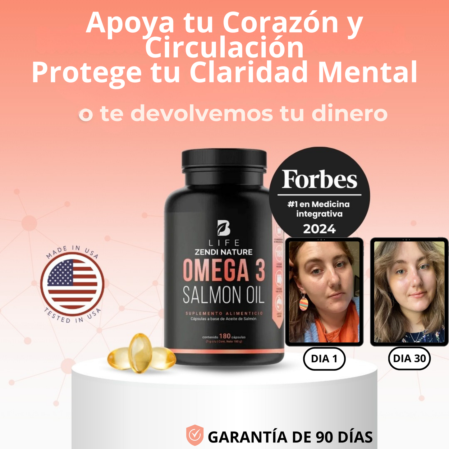 B Life Omega 3 Pure Salmon Oil | 90 Capsules | Maximum EPA and DHA Concentration | Omega 3 Salmon Oil.